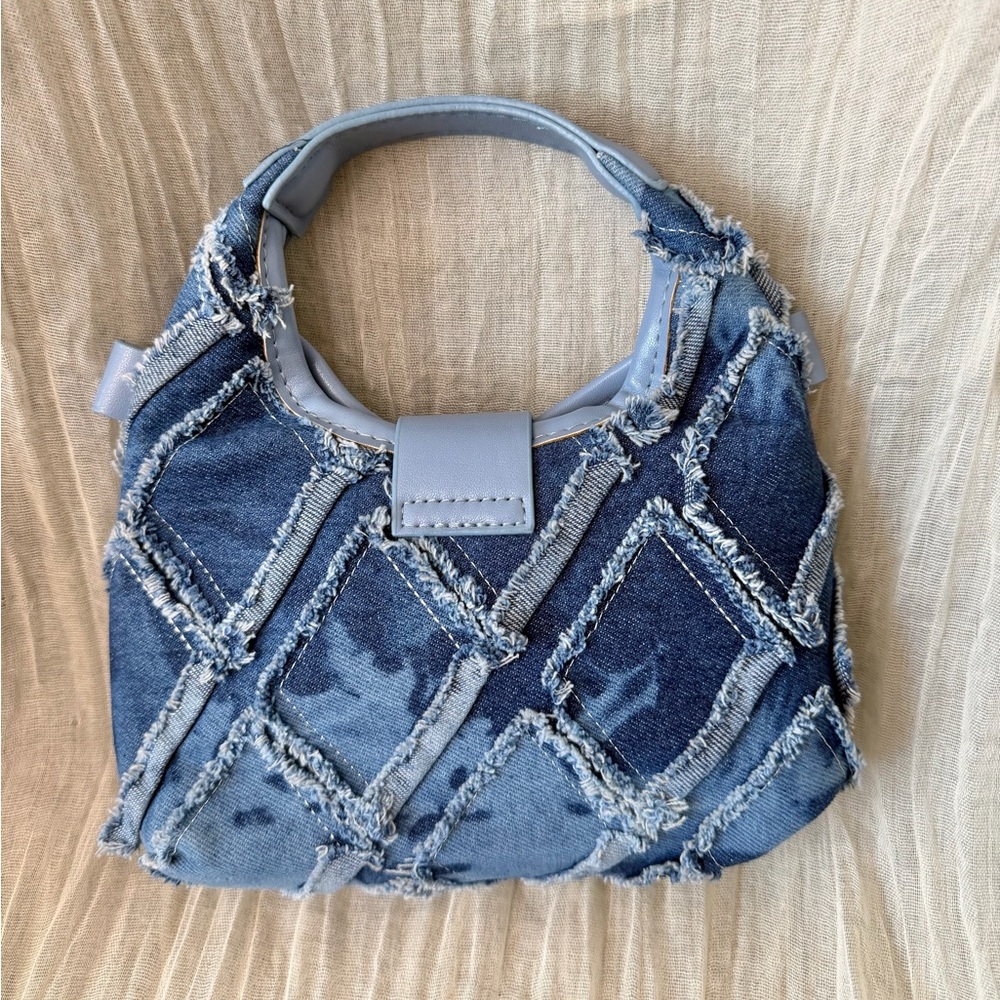 Y2K Accessories Bundle - Blue Denim Patchwork Mini Handbag & Bucket Hat - Picture 8 of 10